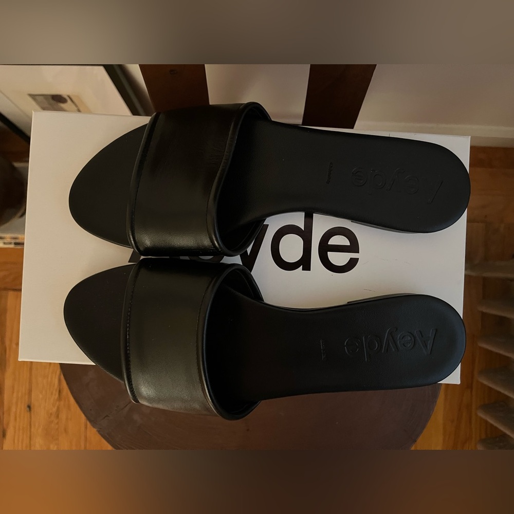Aeyde Black Leather Slide Sandals